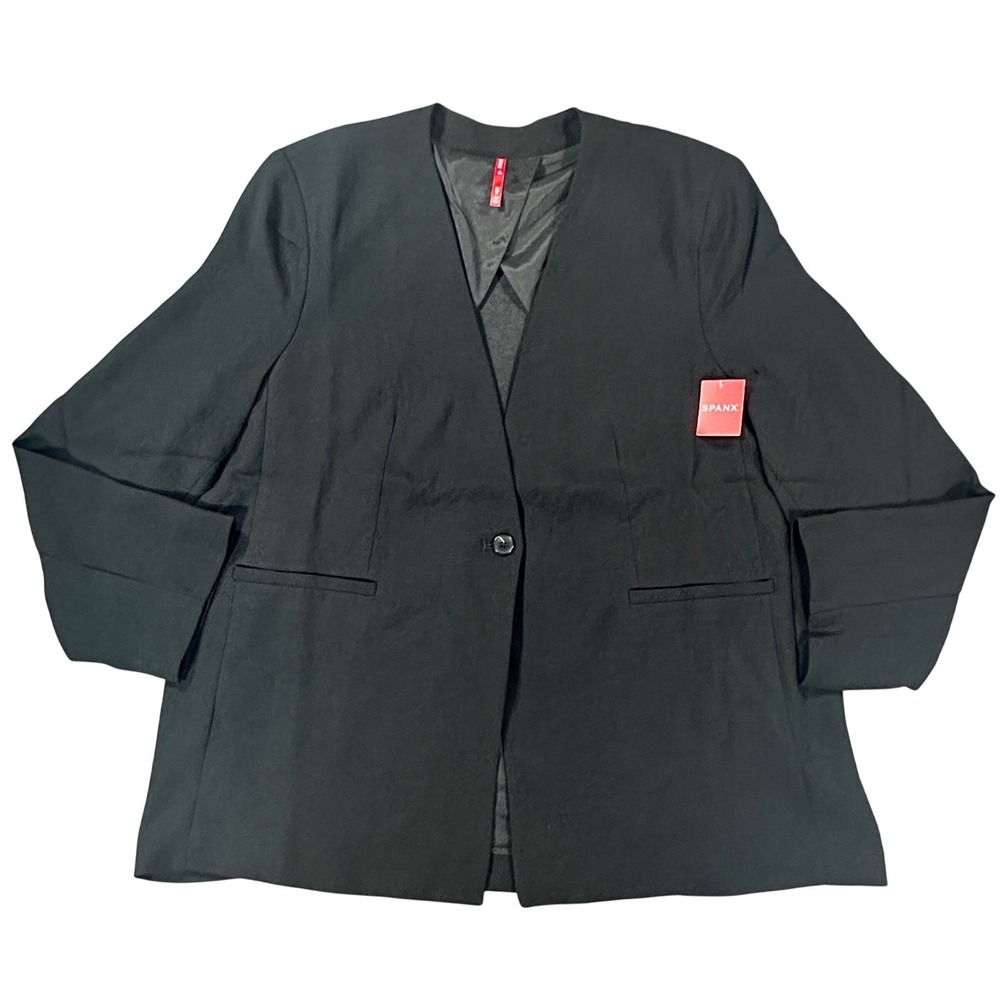 Womens 2X Black Blazer SPANX NWT $248 Perfect Collarless Jacket Crepe Plus